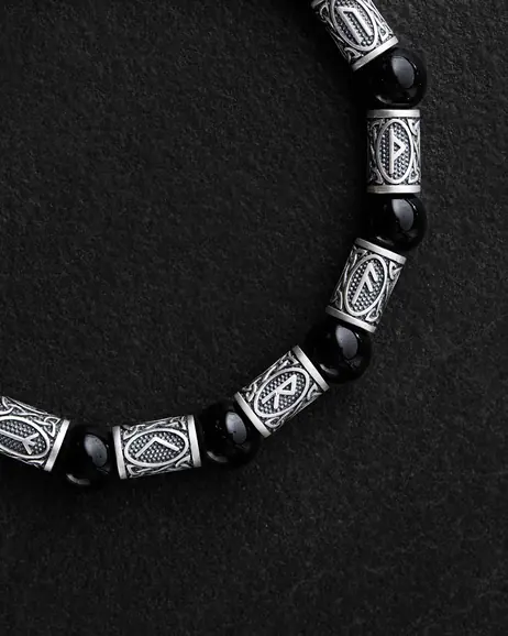 Bransoletka męska RUNES (srebro, onyks) 4