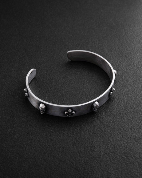 Srebrna sztywna bransoletka FLEUR DE LIS. SKULL 3