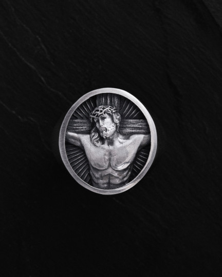 Srebrny pierścień JESUS CHRIST. SACRIFICE
