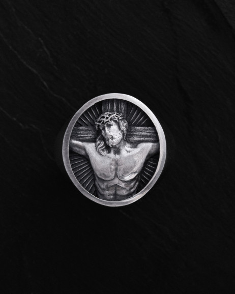 Srebrny pierścień JESUS CHRIST. SACRIFICE