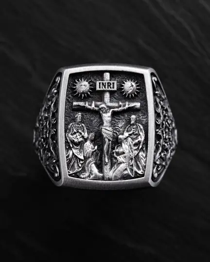 Srebrny pierścień CRUCIFIXION OF JESUS ​​CHRIST