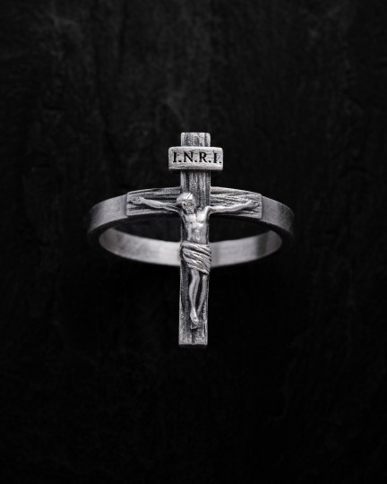 Srebrny pierścień JESUS CRUCIFIX INRI