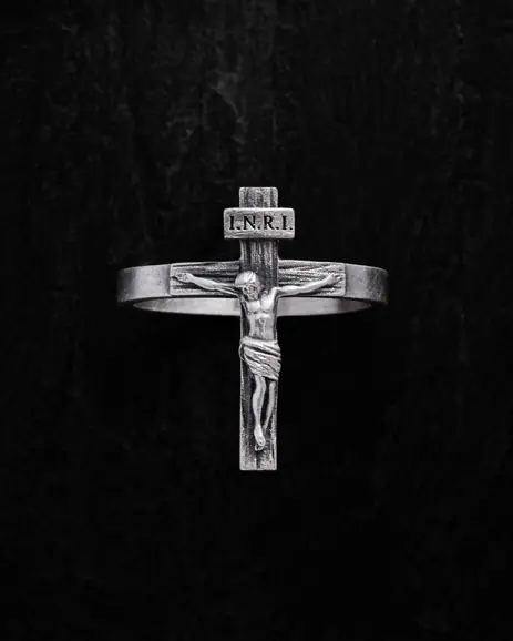 Srebrny pierścień JESUS CRUCIFIX INRI 3