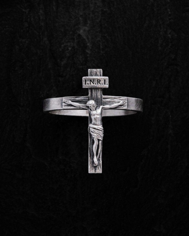 Srebrny pierścień JESUS CRUCIFIX INRI 2
