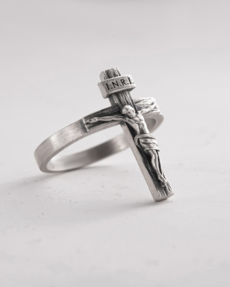Srebrny pierścień JESUS CRUCIFIX INRI 3