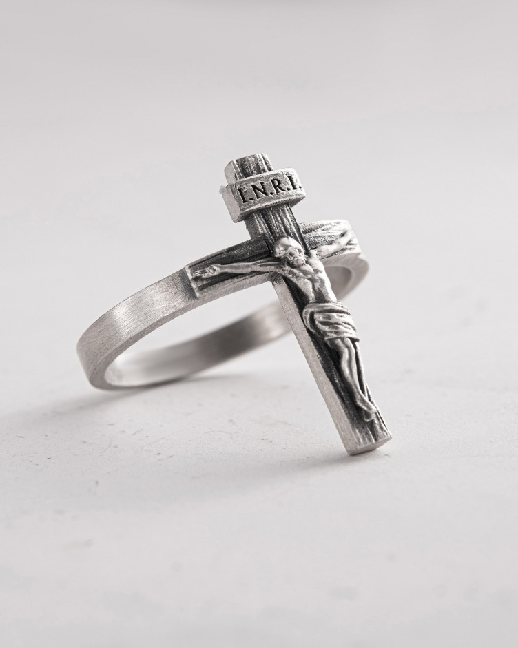 Srebrny pierścień JESUS CRUCIFIX INRI 3