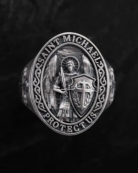 Srebrny pierścień SAINT MICHAEL PROTECT US