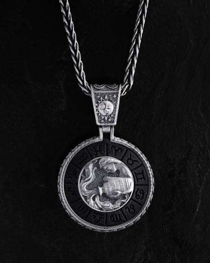 Srebrny wisiorek Znak zodiaku - WODNIK z hebanem - 3366