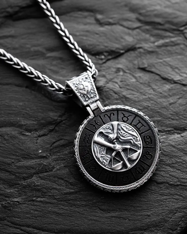 Srebrny wisiorek Znak zodiaku - WAGA z hebanem 4