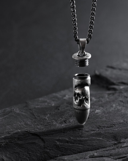 Srebrny wisiorek BULLET WITH SKULL - 1238
