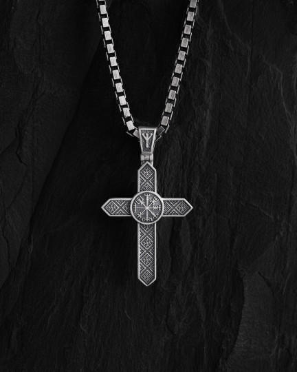 Srebrny krzyżyk VEGVISIR. WYSZYWANKA - SWAROGA mini - 3336
