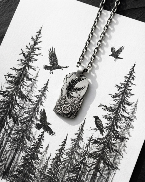 Srebrny wisiorek LORD OF THE SKY. VEGVISIR 5