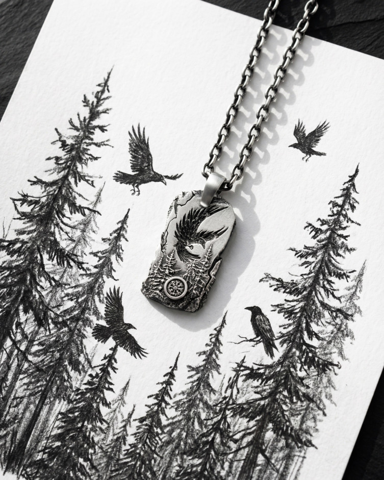 Srebrny wisiorek LORD OF THE SKY. VEGVISIR 5