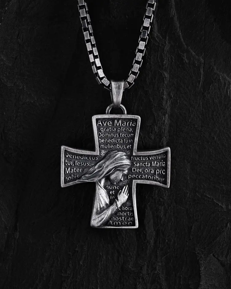 Srebrny krzyż HOLY MARY PRAYER