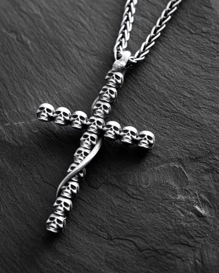 Srebrny wisiorek GOTHIC CROSS WITH SNAKE 2