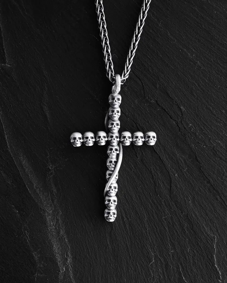 Srebrny wisiorek GOTHIC CROSS WITH SNAKE