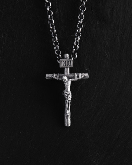 Srebrny krzyż CRUCIFIXION of JESUS ​​CHRIST. INRI mini - 3524