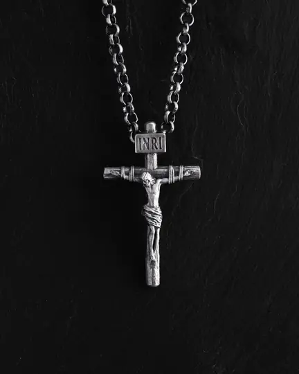 Srebrny krzyż CRUCIFIXION of JESUS ​​CHRIST. INRI mini - 3524