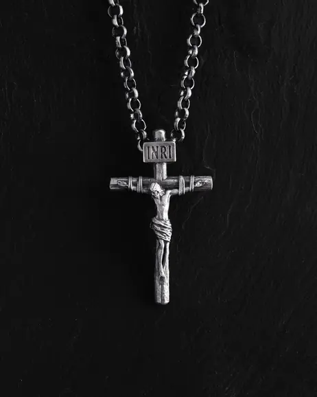 Srebrny krzyż CRUCIFIXION of JESUS ​​CHRIST. INRI mini