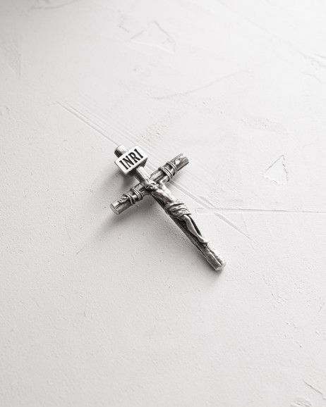 Srebrny krzyż CRUCIFIXION of JESUS ​​CHRIST. INRI mini 3