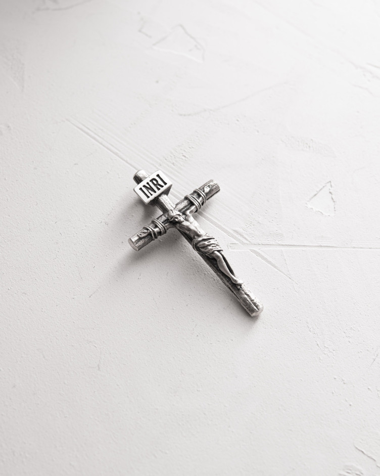 Srebrny krzyż CRUCIFIXION of JESUS ​​CHRIST. INRI mini 3