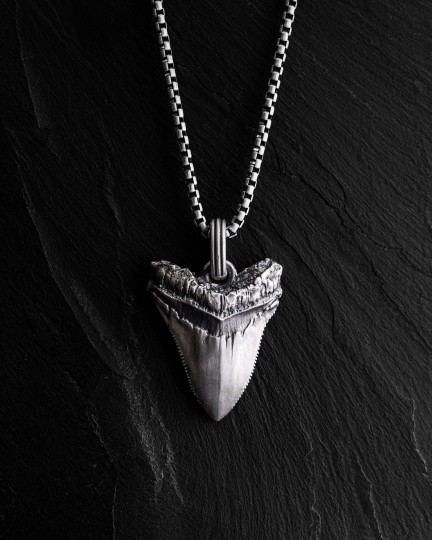 Srebrny wisiorek MEGALODON SHARK TOOTH - 3495