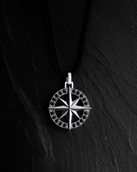 Wisiorek COMPASS. BLACK STONES (białe złoto) 3