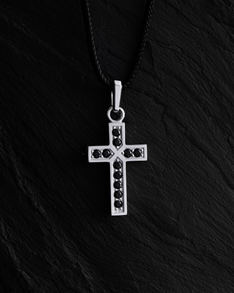 Krzyż FAITH. BLACK STONES (białe złoto) 3