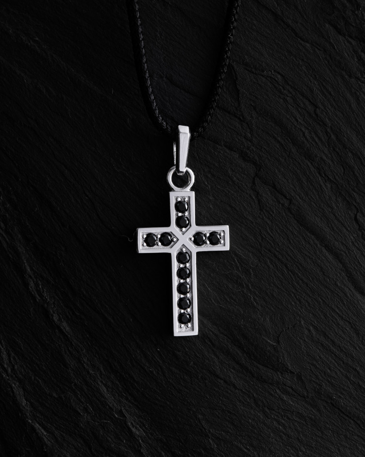 Krzyż FAITH. BLACK STONES (białe złoto) 3