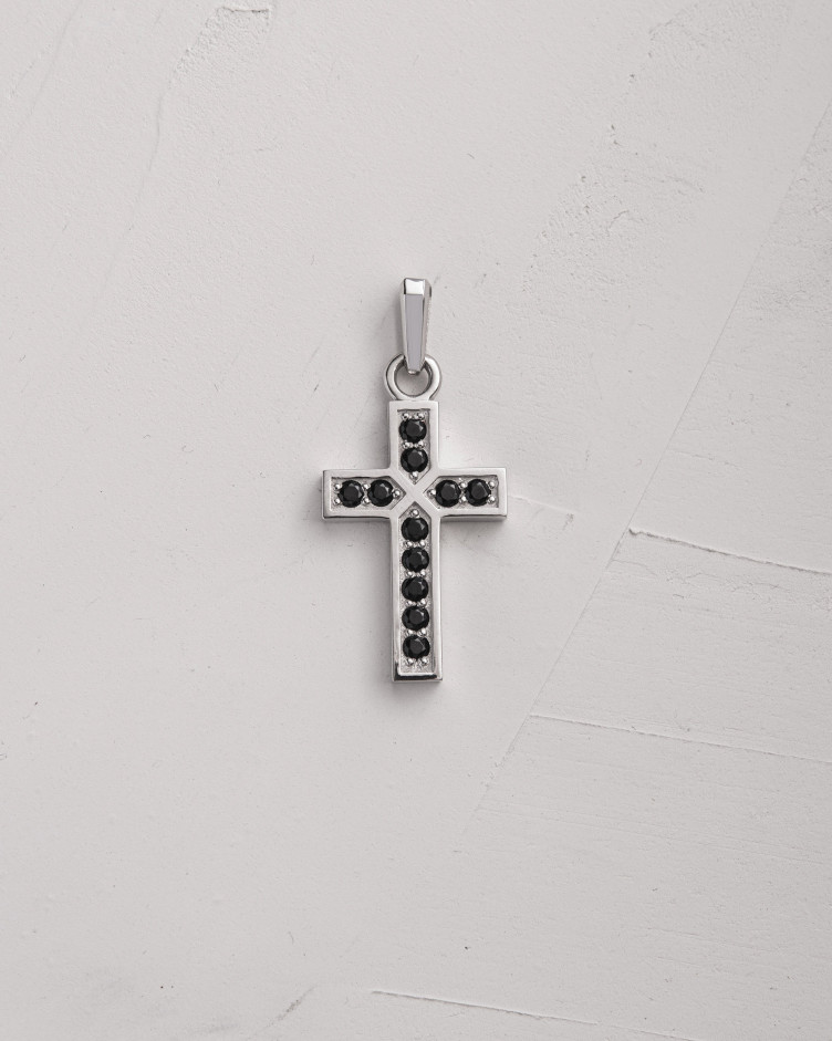 Krzyż FAITH. BLACK STONES (białe złoto) 7