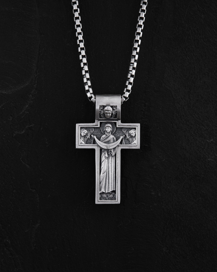 Srebrny krzyż THE CRUCIFIXION OF JESUS ​​CHRIST. PROTECTION 2