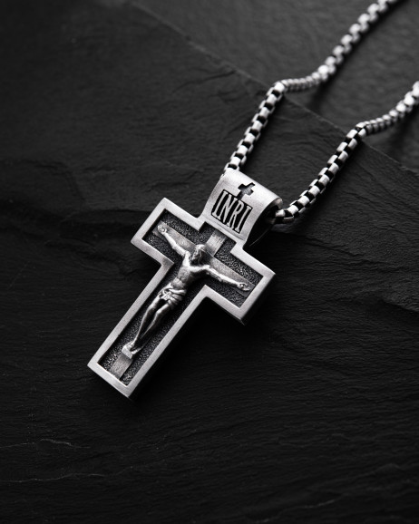 Srebrny krzyż THE CRUCIFIXION OF JESUS ​​CHRIST. PROTECTION 3