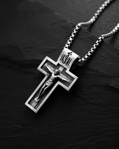 Srebrny krzyż THE CRUCIFIXION OF JESUS ​​CHRIST. PROTECTION 4