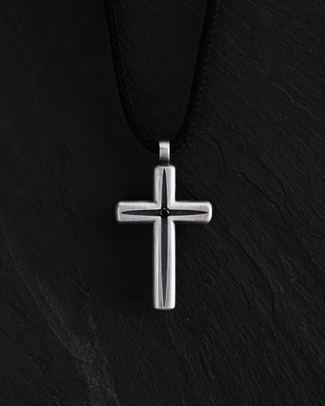 Srebrny krzyż LUMEN FIDEI. BLACK STONES 3