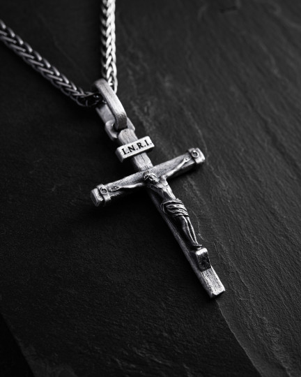Srebrny krzyż CRUCIFIXION of JESUS. INRI - 3684