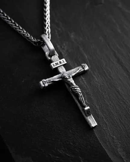 Srebrny krzyż CRUCIFIXION of JESUS. INRI - 3684