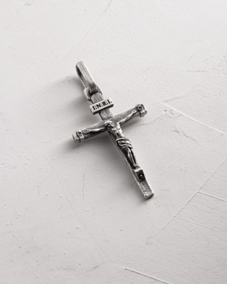 Srebrny krzyż CRUCIFIXION of JESUS. INRI 4