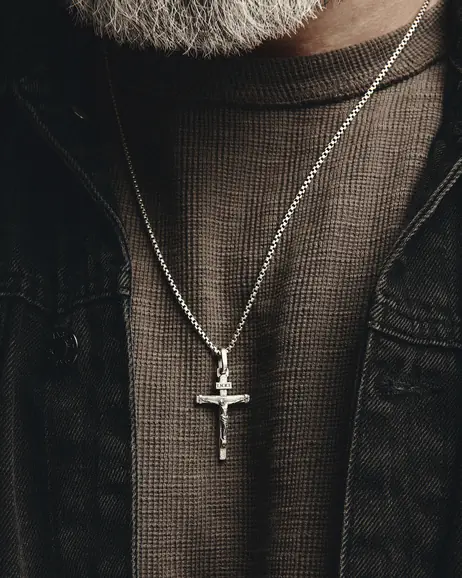 Srebrny krzyż CRUCIFIXION of JESUS. INRI 4
