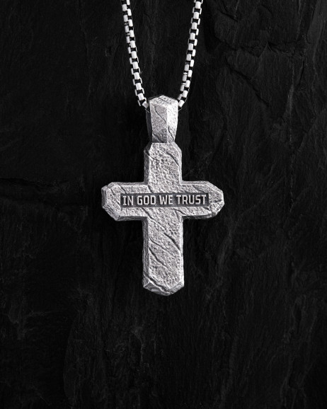 Srebrny krzyż CALVARY CROSS. IN GOD WE TRUST 3