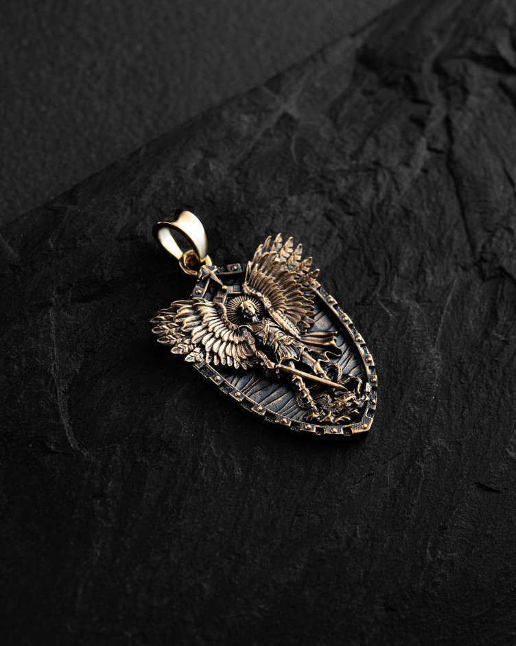 Wisiorek - tarcza ST. MICHAEL ARCHANGEL (żółte złoto) 4