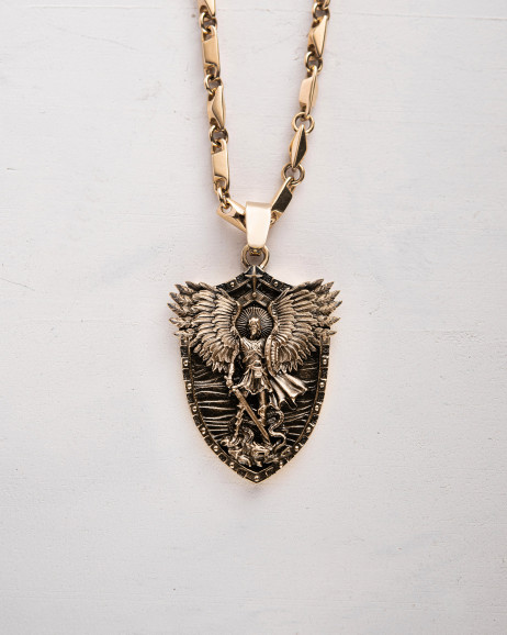 Wisiorek - tarcza ST. MICHAEL ARCHANGEL (żółte złoto)