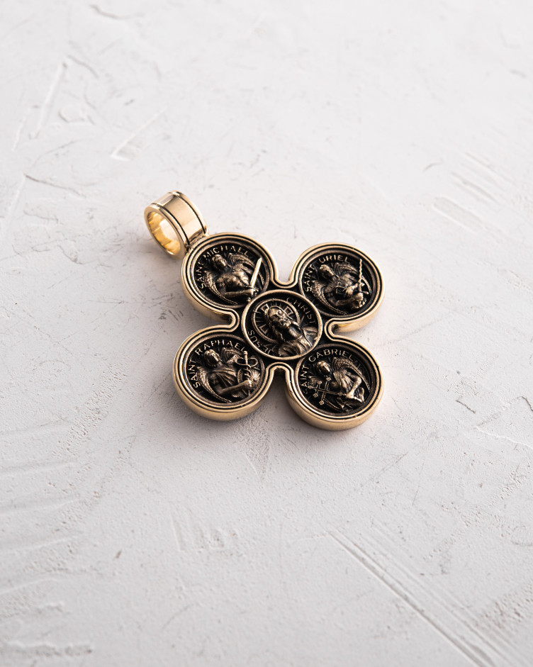 Krzyż JESUS ​​AND THE FOUR ARCHANGELS (żółte złoto)