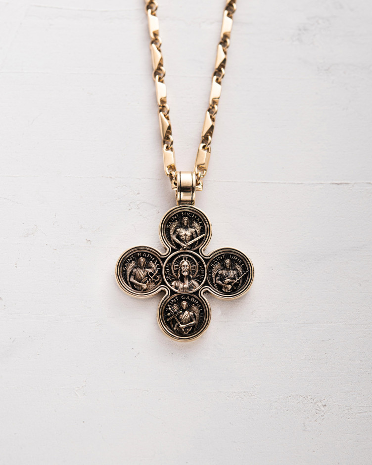 Krzyż JESUS ​​AND THE FOUR ARCHANGELS (żółte złoto)