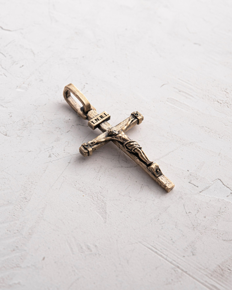 Krzyż CRUCIFIXION of JESUS. INRI (żółte złoto)