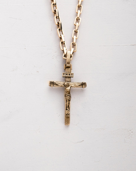 Krzyż CRUCIFIXION of JESUS. INRI (żółte złoto)