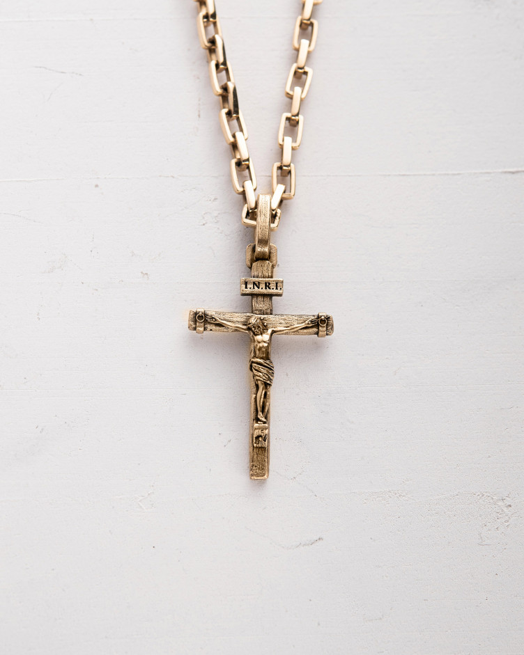 Krzyż CRUCIFIXION of JESUS. INRI (żółte złoto)