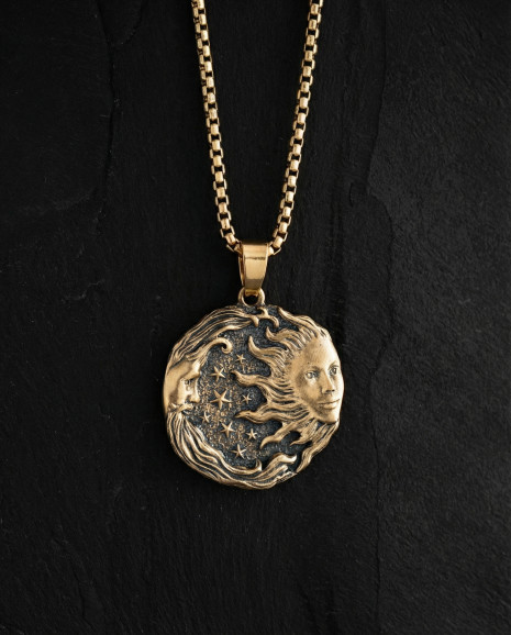 Wisiorek SŁOŃCE, KSIĘŻYC I GWIAZDY (żółte złoto)