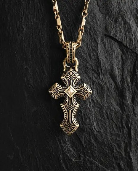 Krzyż INITIUM ET FINIS (żółte złoto) 3