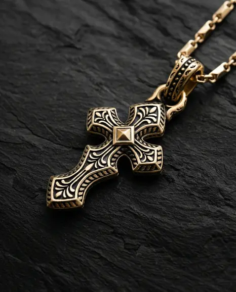 Krzyż INITIUM ET FINIS (żółte złoto)
