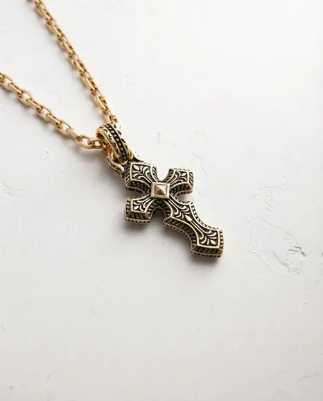 Krzyż INITIUM ET FINIS (żółte złoto) 6